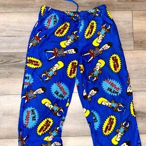 Vintage MTV Beavis and Butthead Fleece Unisex  Logo Blue Pajama Pants Size M